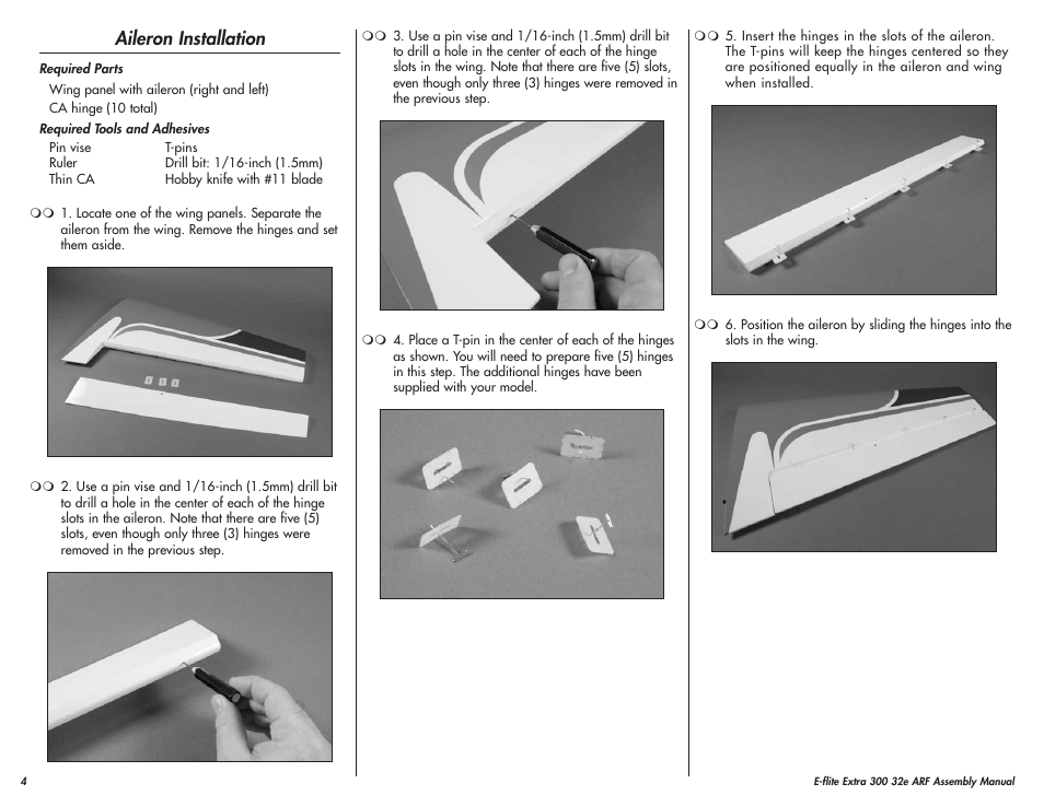 Aileron installation | E-flite Extra 300 32e ARF User Manual | Page 4 / 36