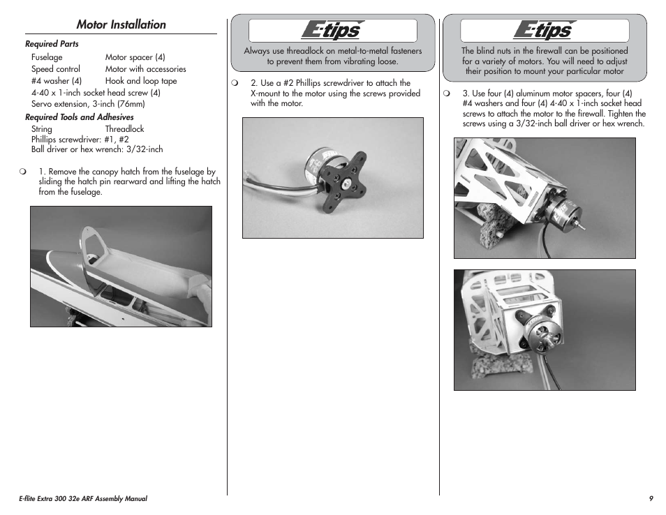 Motor installation | E-flite Extra 300 32e ARF User Manual | Page 9 / 36