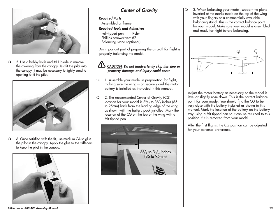 Center of gravity | E-flite Leader 480 User Manual | Page 23 / 32