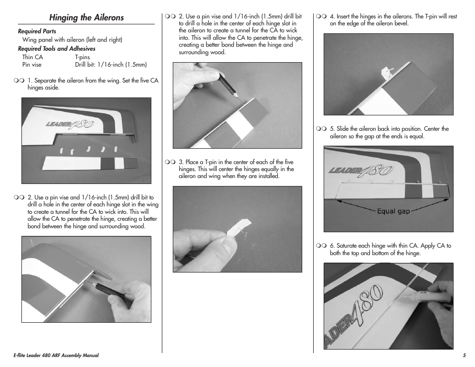 Hinging the ailerons | E-flite Leader 480 User Manual | Page 5 / 32