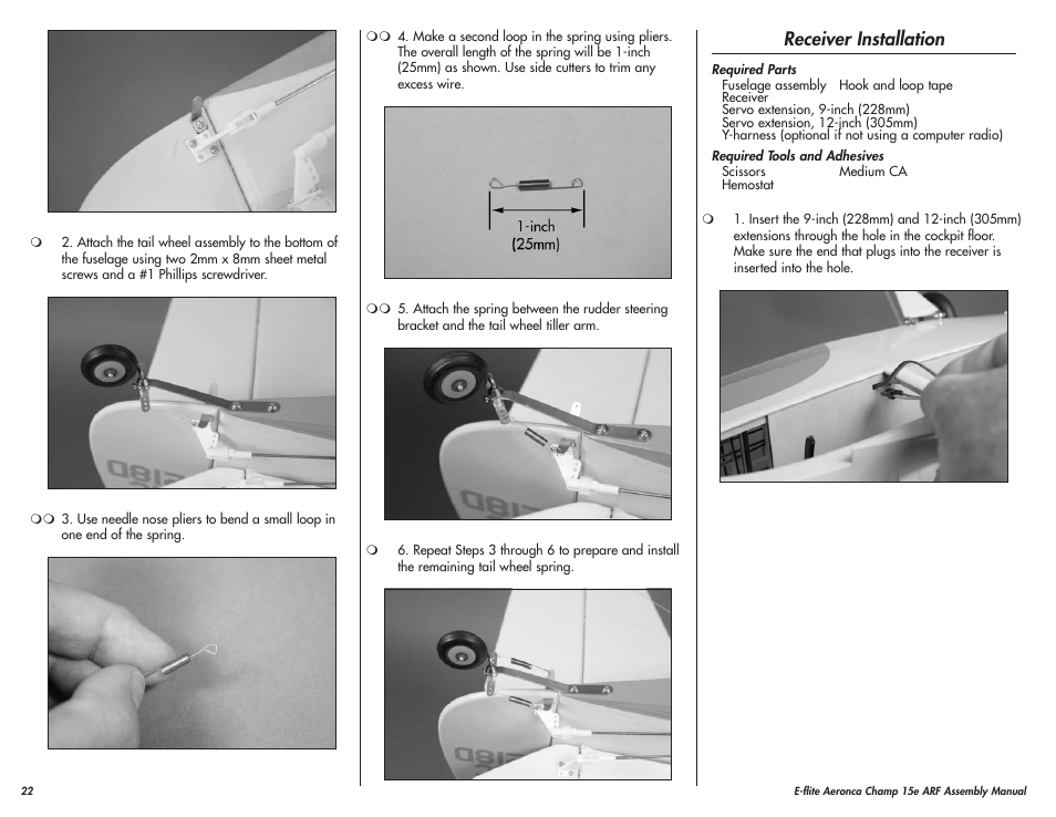 Receiver installation | E-flite Aeronca Champ 15e ARF User Manual | Page 22 / 36