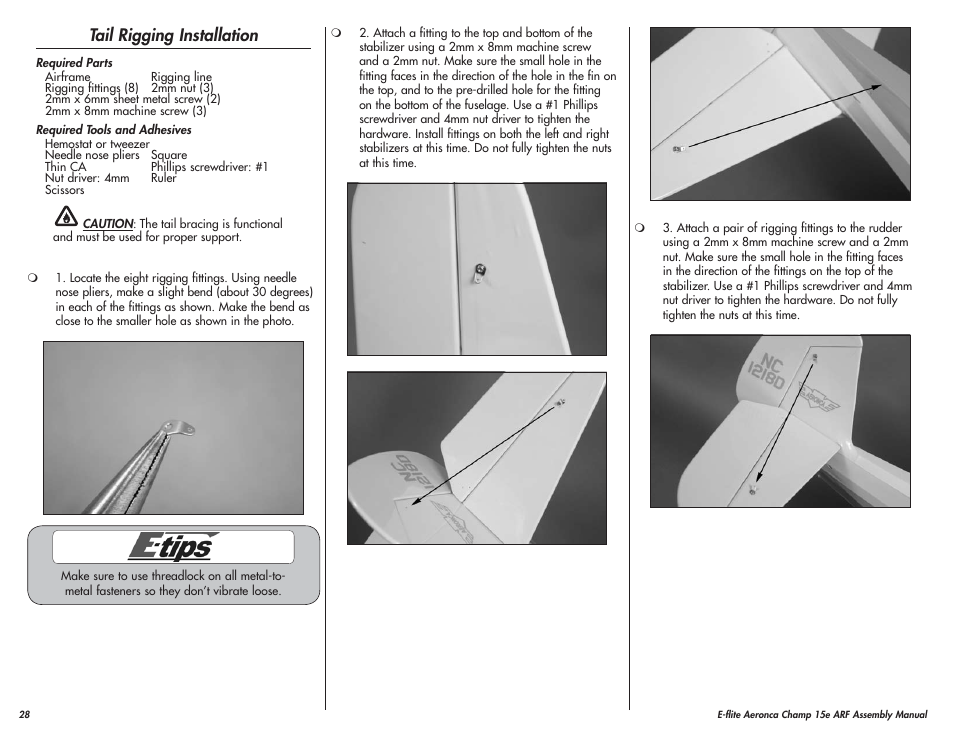 Tail rigging installation | E-flite Aeronca Champ 15e ARF User Manual | Page 28 / 36