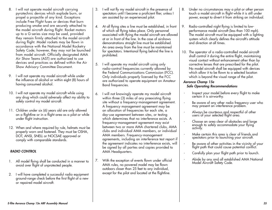 E-flite Aeronca Champ 15e ARF User Manual | Page 35 / 36