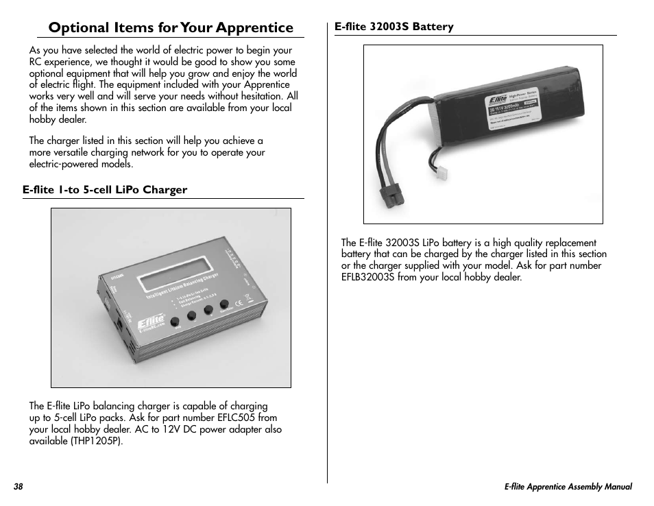 Optional items for your apprentice | E-flite Apprentice 15e RTF with DX5e Radio User Manual | Page 38 / 48