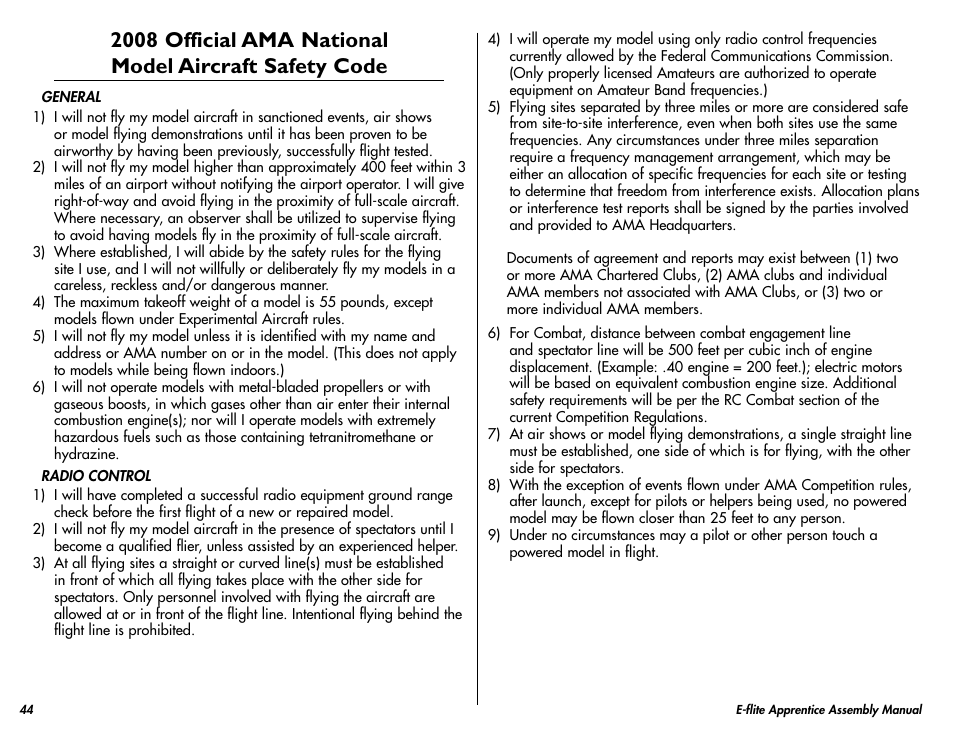 E-flite Apprentice 15e RTF with DX5e Radio User Manual | Page 44 / 48