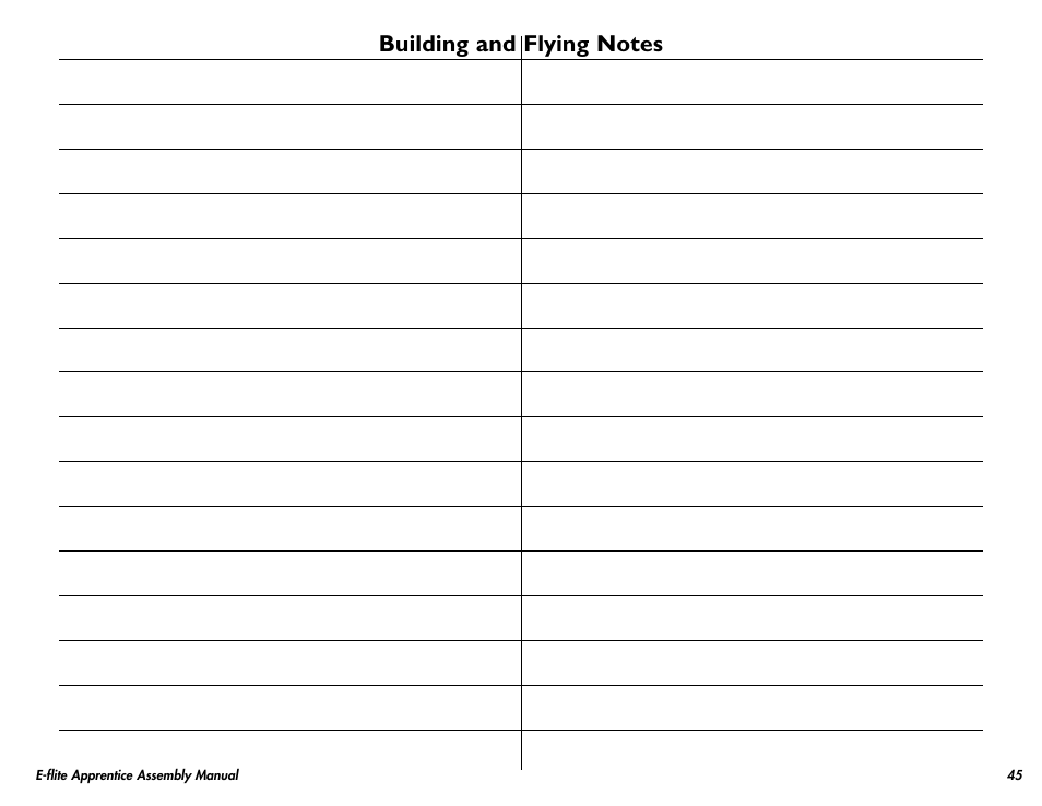 Building and flying notes | E-flite Apprentice 15e RTF with DX5e Radio User Manual | Page 45 / 48