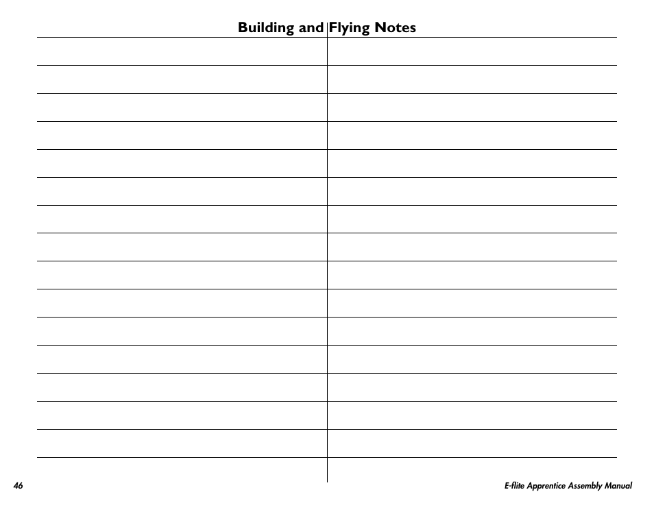 E-flite Apprentice 15e RTF with DX5e Radio User Manual | Page 46 / 48