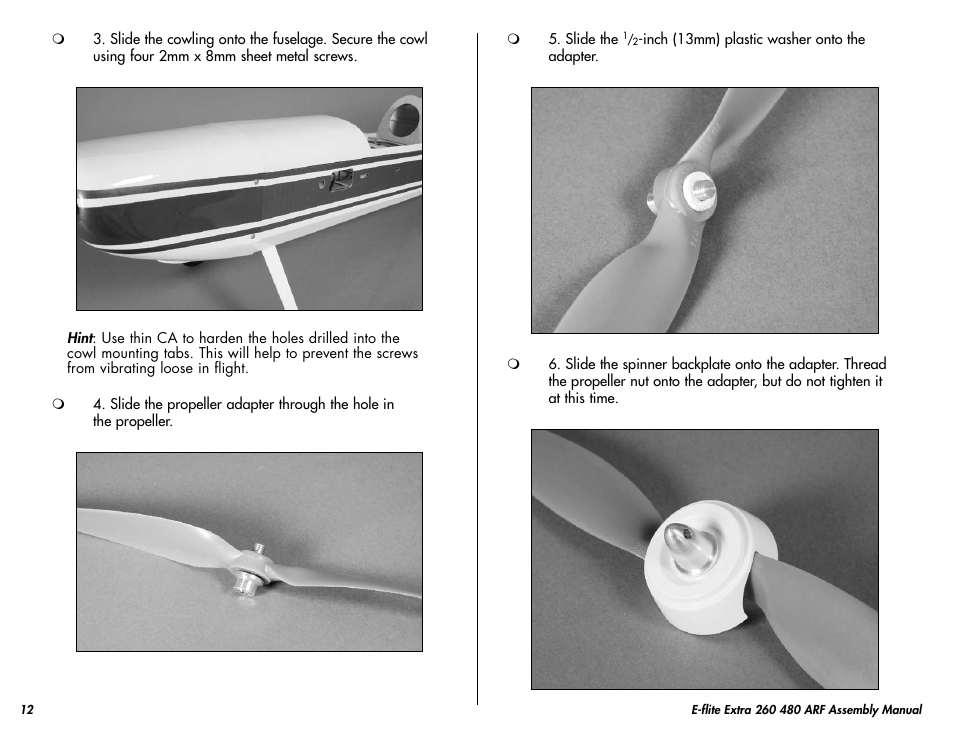 E-flite Extra 260 3D 480 ARF User Manual | Page 12 / 36