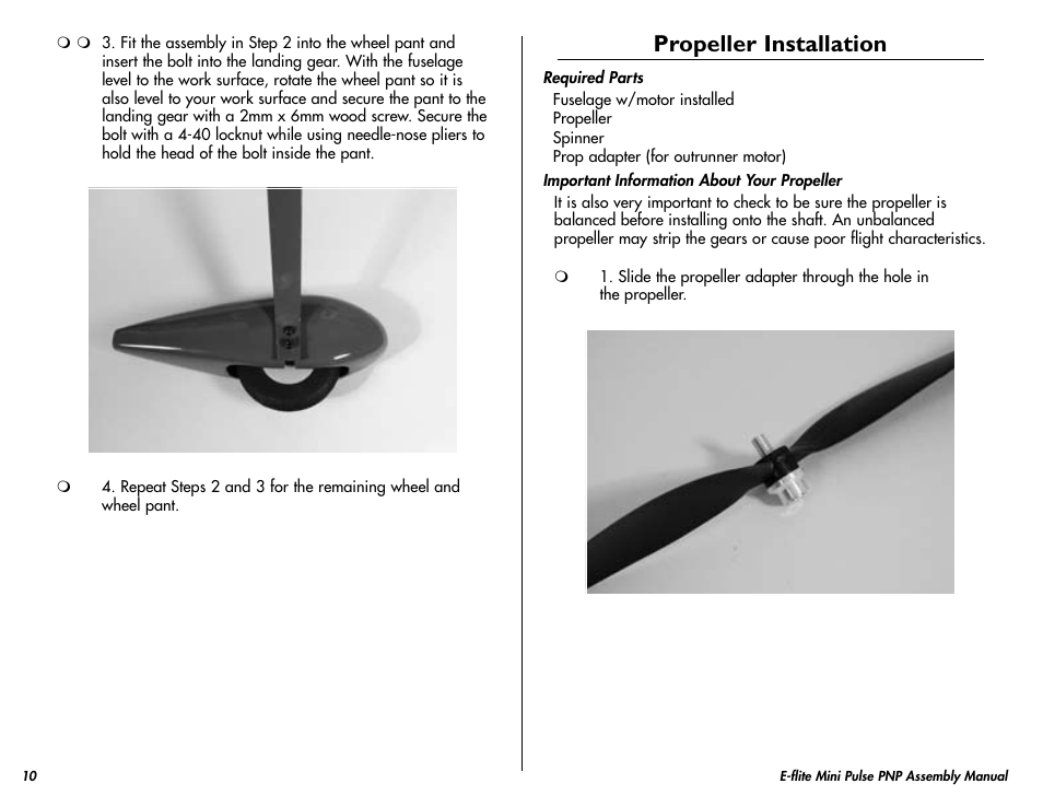 Propeller installation | E-flite Mini Pulse XT PNP User Manual | Page 10 / 20