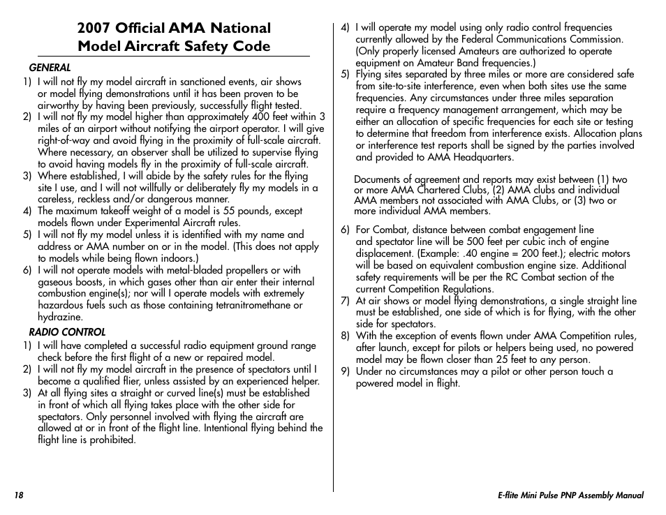 E-flite Mini Pulse XT PNP User Manual | Page 18 / 20