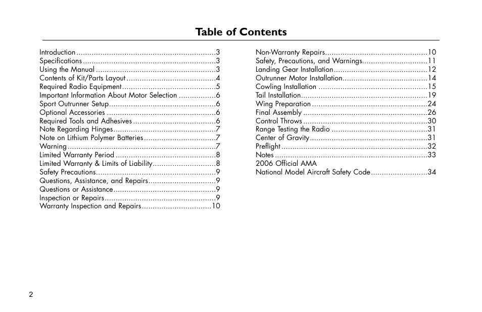 E-flite Mini Pulse XT ARF User Manual | Page 2 / 36
