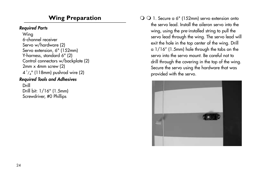 Wing preparation, Wing.preparation | E-flite Mini Pulse XT ARF User Manual | Page 24 / 36