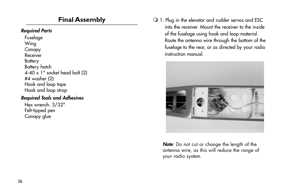 Final assembly, Final.assembly | E-flite Mini Pulse XT ARF User Manual | Page 26 / 36