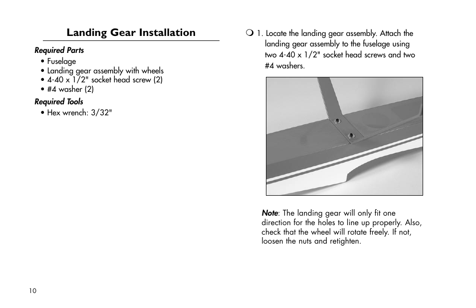 Landing gear installation | E-flite Mini Ultra Stick ARF User Manual | Page 10 / 36