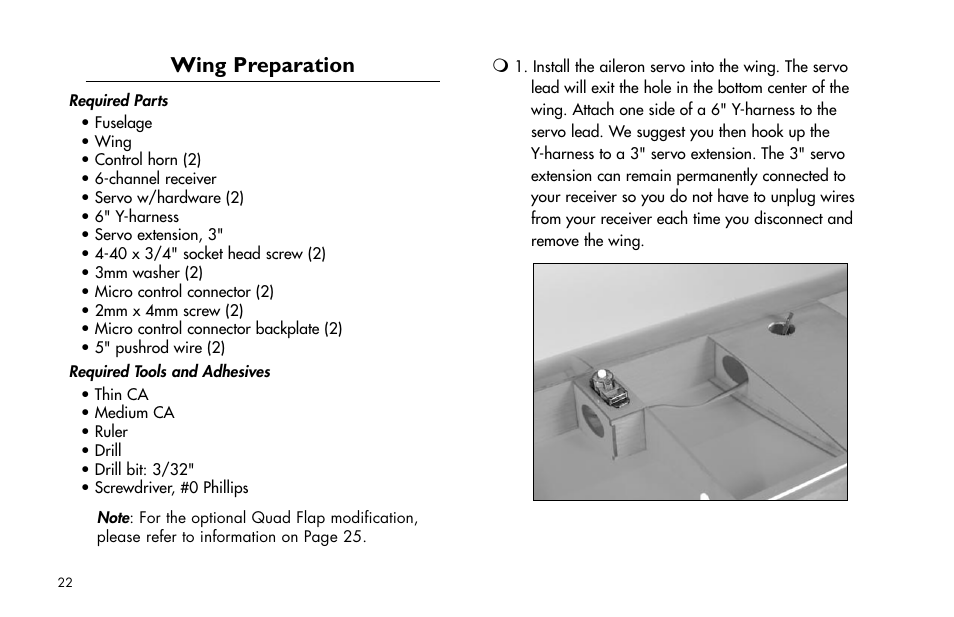 Wing preparation | E-flite Mini Ultra Stick ARF User Manual | Page 22 / 36