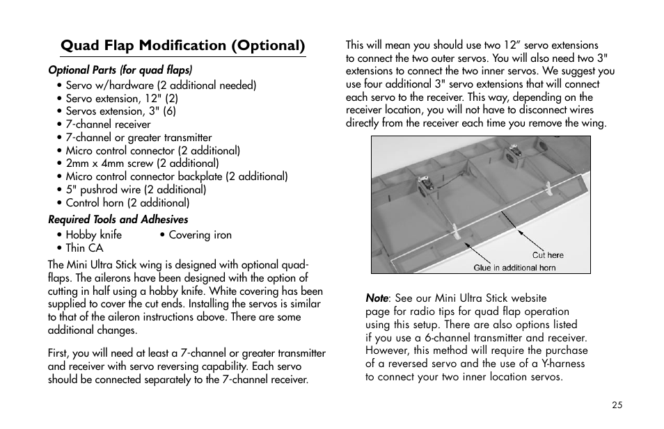 Quad flap modification (optional) | E-flite Mini Ultra Stick ARF User Manual | Page 25 / 36