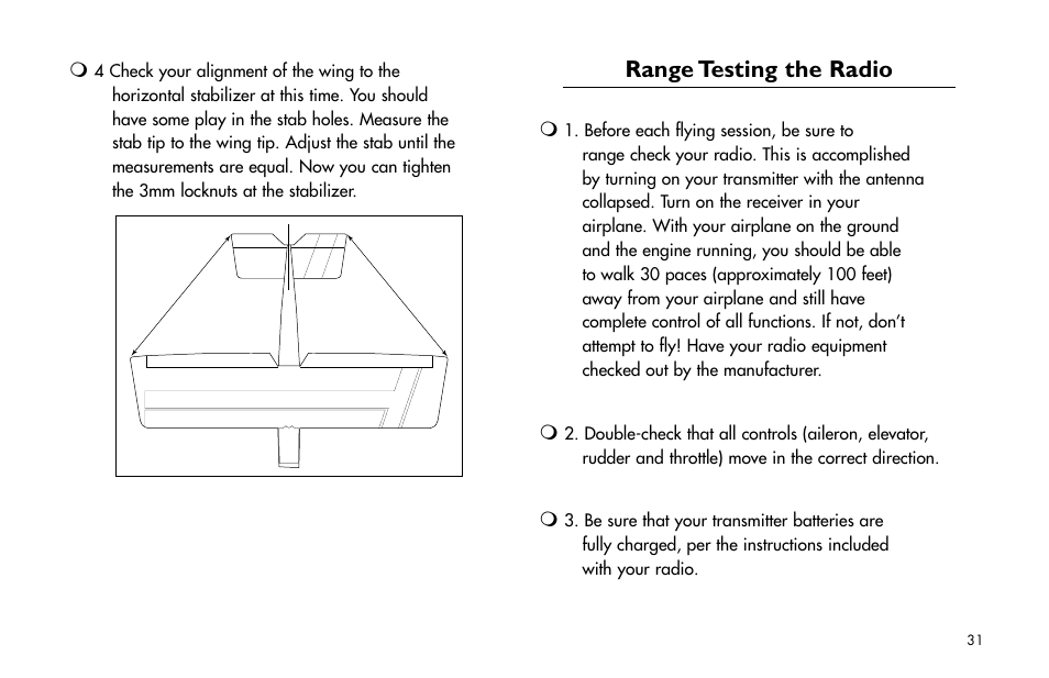 Range testing the radio | E-flite Mini Ultra Stick ARF User Manual | Page 31 / 36