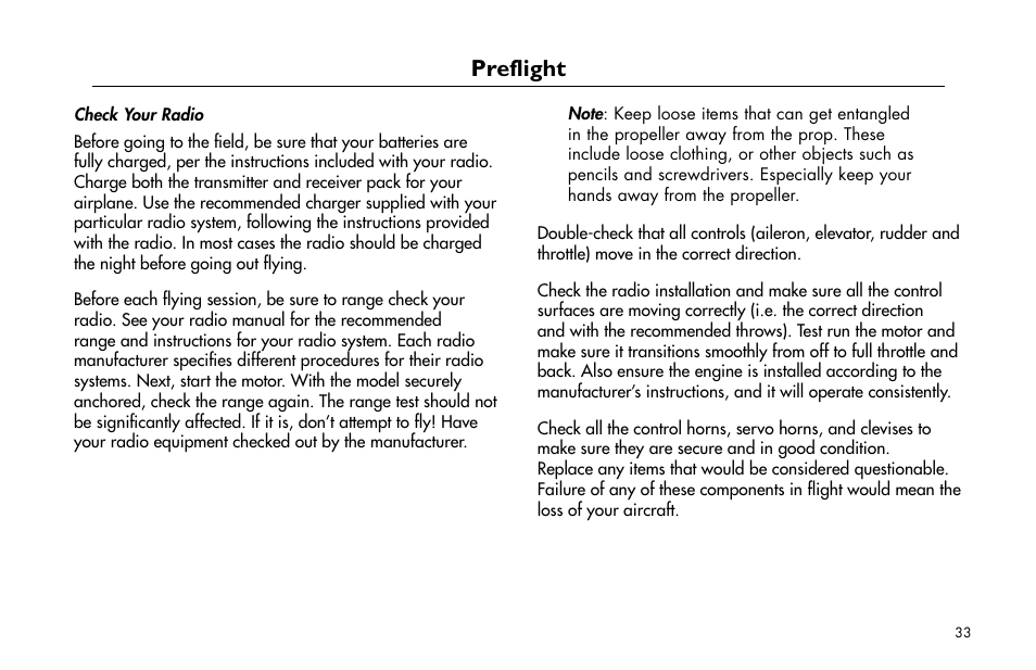 Preflight | E-flite Mini Ultra Stick ARF User Manual | Page 33 / 36