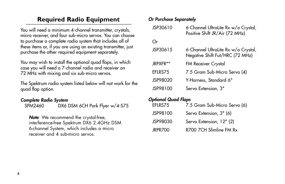 Required radio equipment | E-flite Mini Ultra Stick ARF User Manual | Page 4 / 36