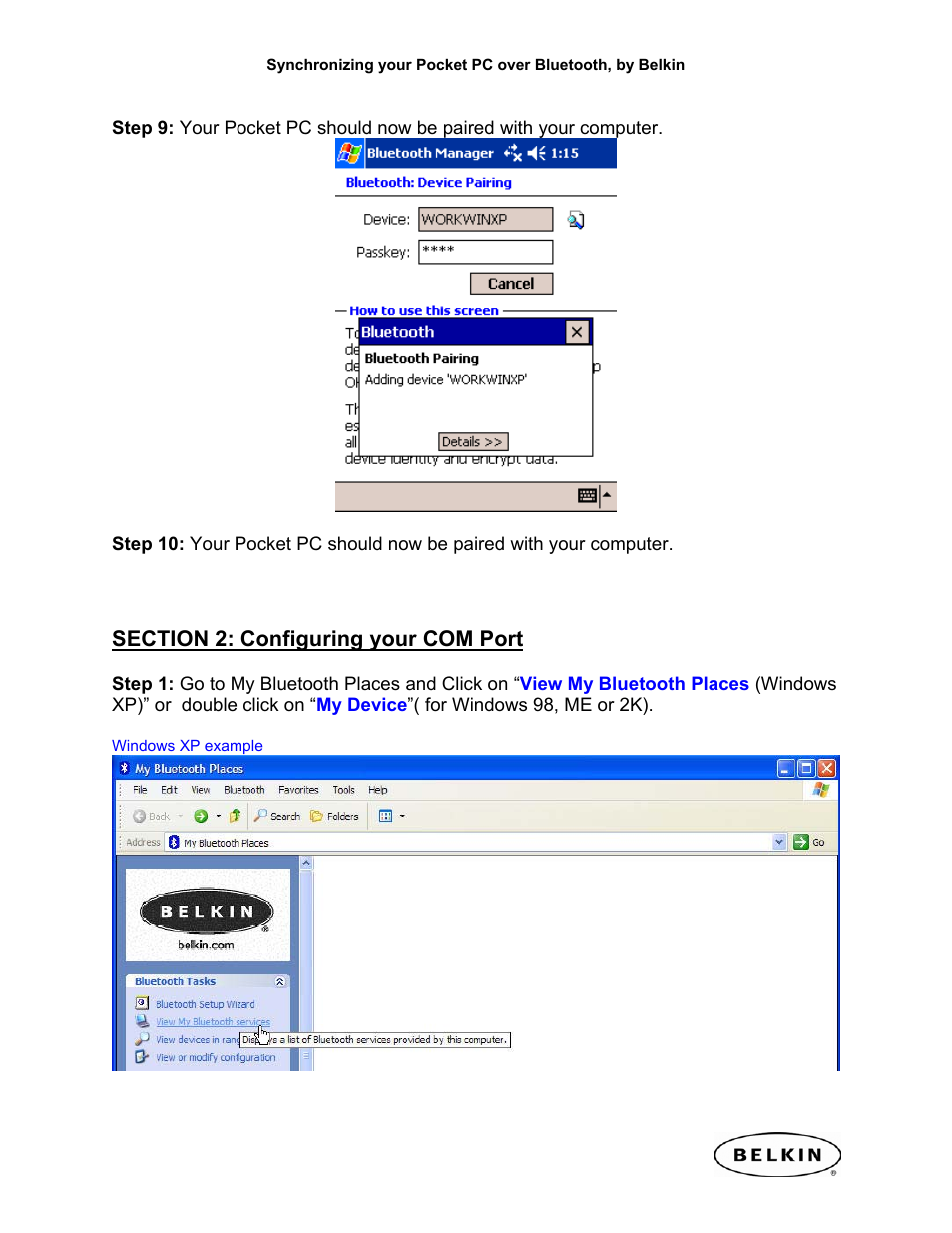 Section 2: configuring your com port | Belkin F8T002 User Manual | Page 6 / 14
