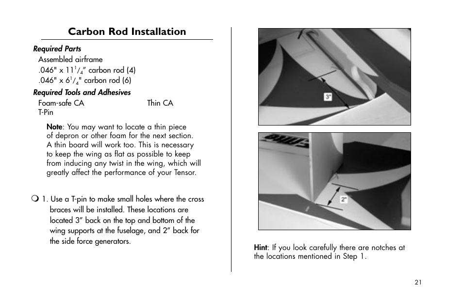 Carbon rod installation | E-flite Tensor 4D ARF User Manual | Page 21 / 48