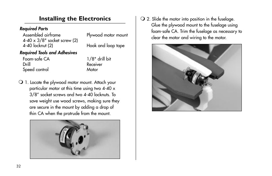 Installing the electronics | E-flite Tensor 4D ARF User Manual | Page 32 / 48