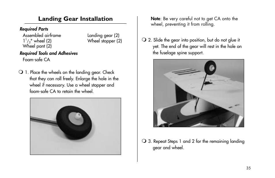 Landing gear installation | E-flite Tensor 4D ARF User Manual | Page 35 / 48