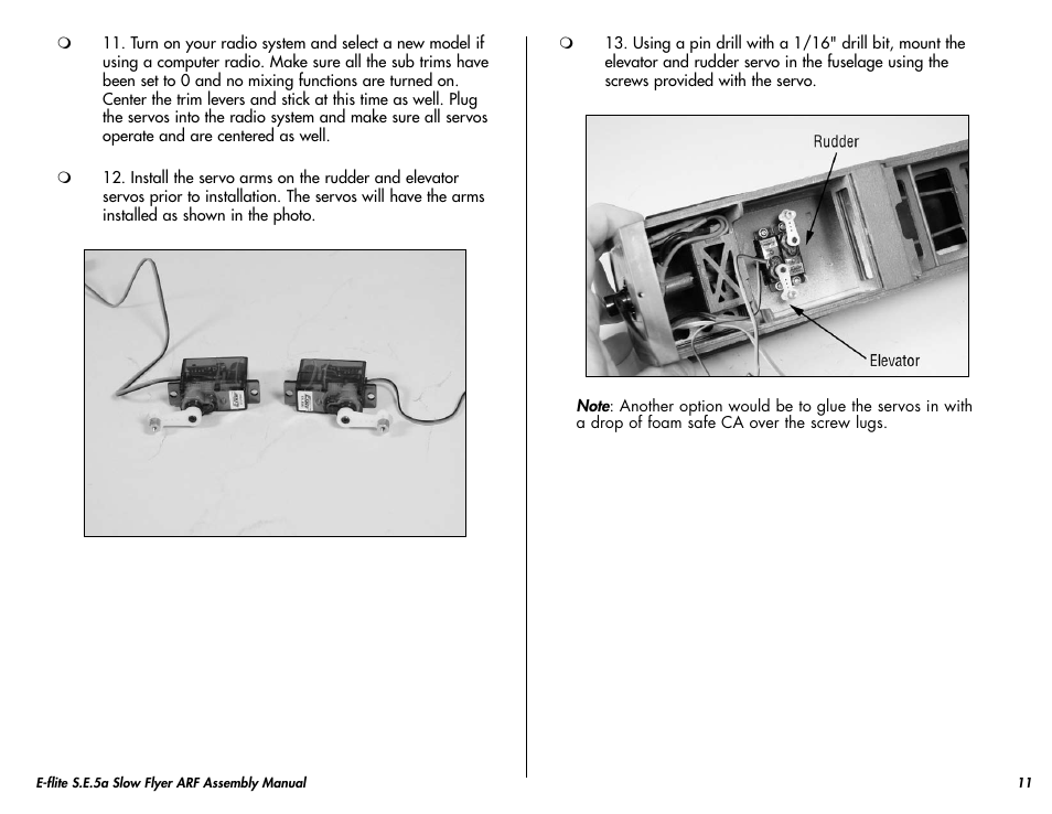 E-flite S.E.5a Slow Flyer 250 ARF User Manual | Page 11 / 32