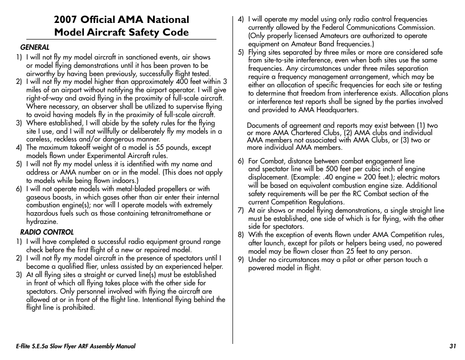 E-flite S.E.5a Slow Flyer 250 ARF User Manual | Page 31 / 32