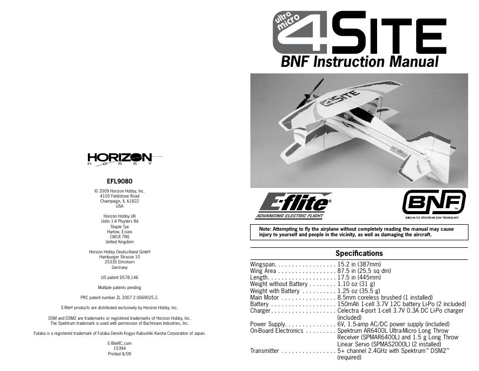 E-flite Ultra Micro 4-Site BNF User Manual | 20 pages