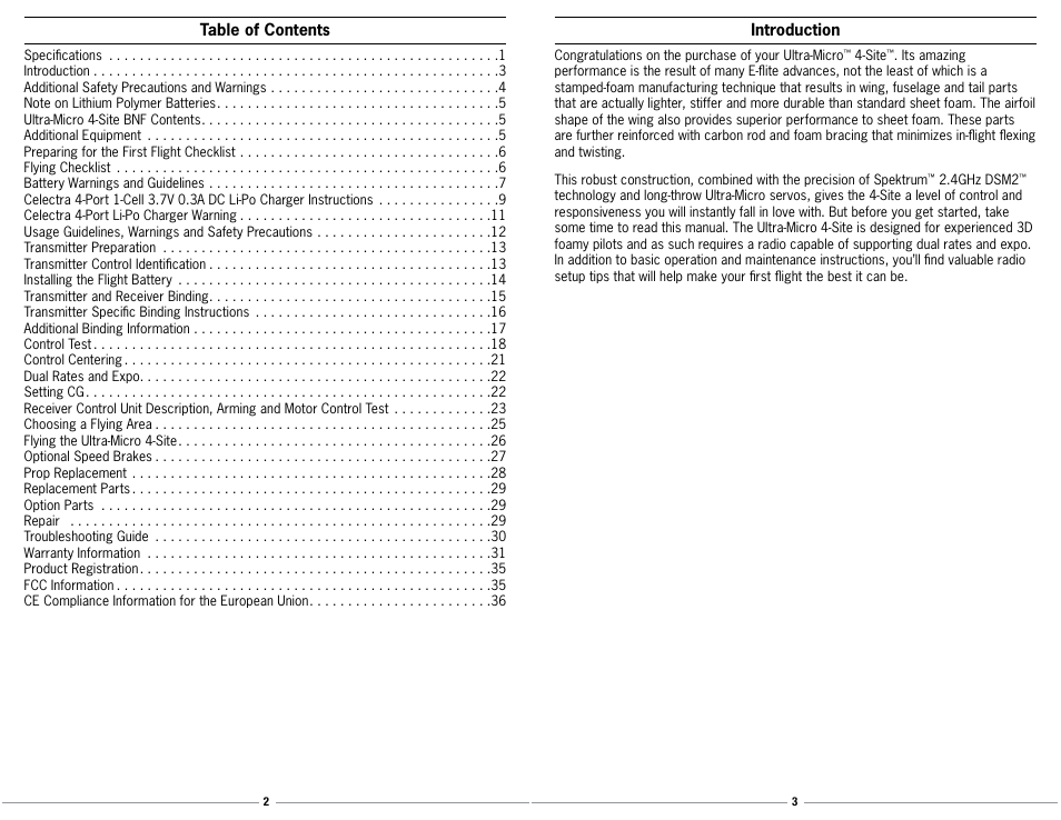 E-flite Ultra Micro 4-Site BNF User Manual | Page 2 / 20