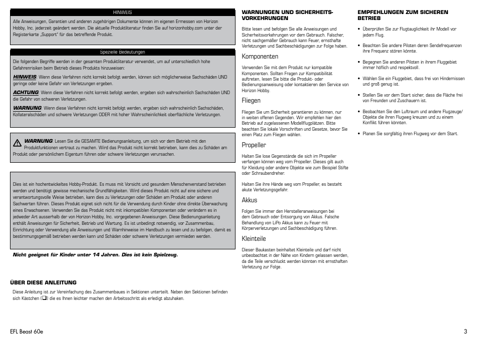 E-flite Beast 60e ARF User Manual | Page 3 / 52