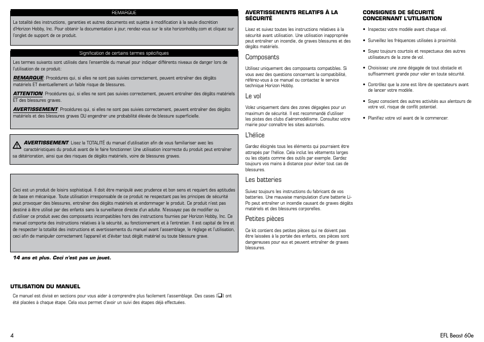 E-flite Beast 60e ARF User Manual | Page 4 / 52