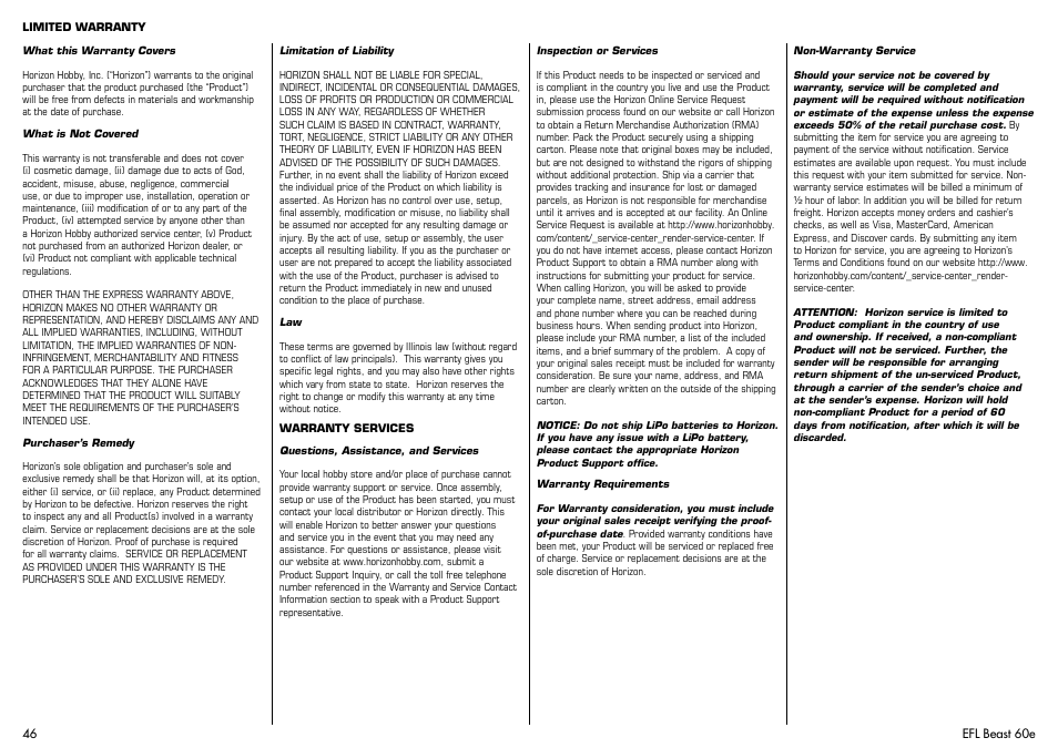 E-flite Beast 60e ARF User Manual | Page 46 / 52