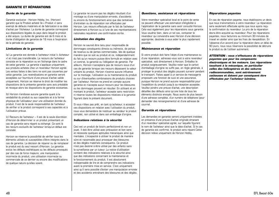 E-flite Beast 60e ARF User Manual | Page 48 / 52