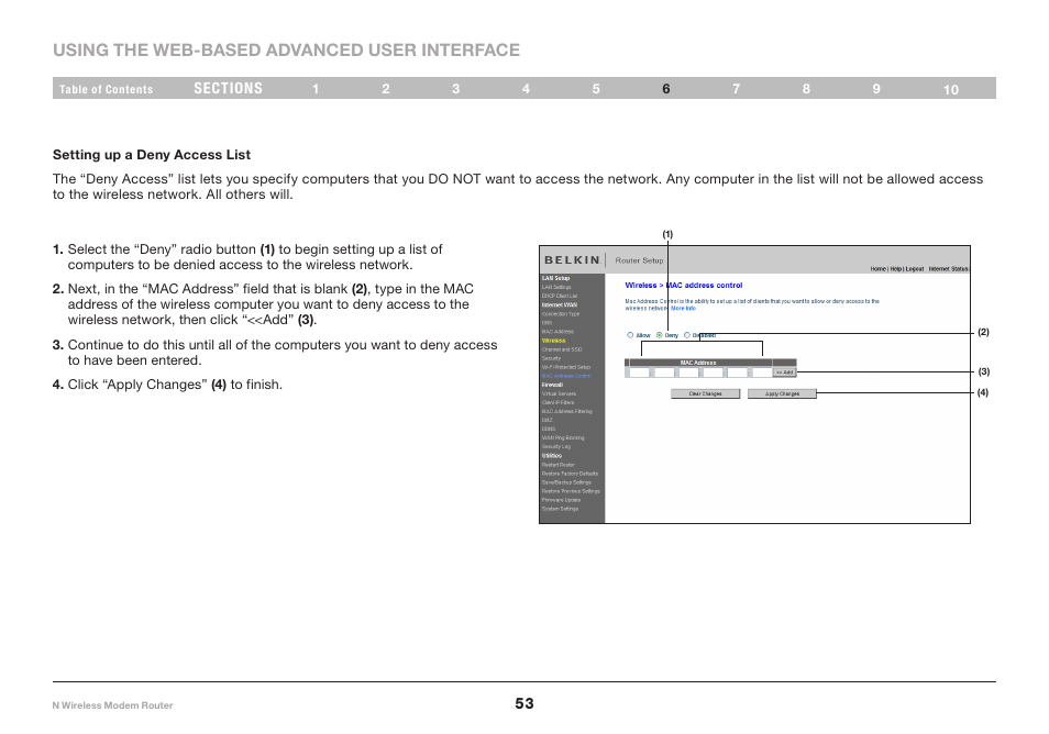 Using the web-based advanced user interface | Belkin N Wireless Modem Router PM01527ea F5D8636-4 User Manual | Page 55 / 100