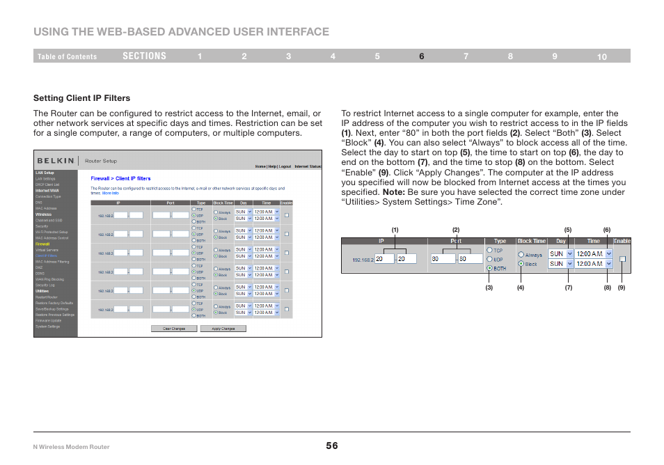 Using the web-based advanced user interface | Belkin N Wireless Modem Router PM01527ea F5D8636-4 User Manual | Page 58 / 100