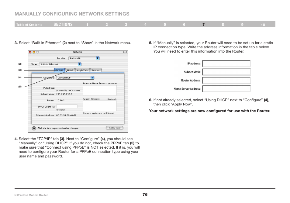 Manually configuring network settings | Belkin N Wireless Modem Router PM01527ea F5D8636-4 User Manual | Page 78 / 100