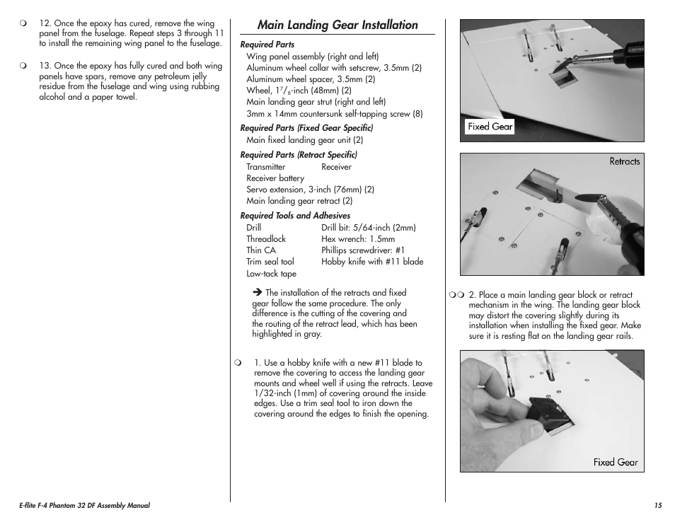 Main landing gear installation | E-flite F-4 Phantom 32 DF User Manual | Page 15 / 44