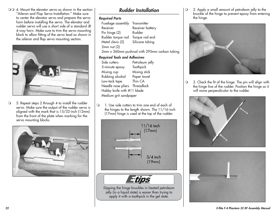 Rudder installation | E-flite F-4 Phantom 32 DF User Manual | Page 22 / 44
