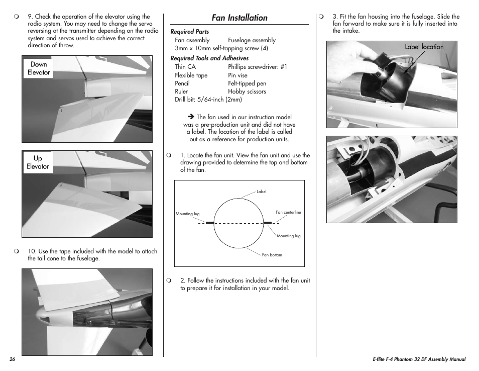 Fan installation | E-flite F-4 Phantom 32 DF User Manual | Page 26 / 44