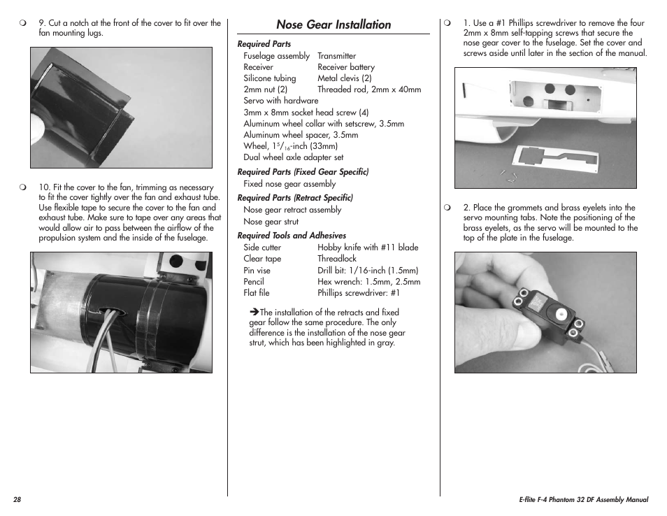 Nose gear installation | E-flite F-4 Phantom 32 DF User Manual | Page 28 / 44