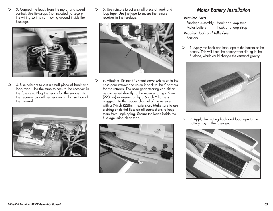 Motor battery installation | E-flite F-4 Phantom 32 DF User Manual | Page 33 / 44