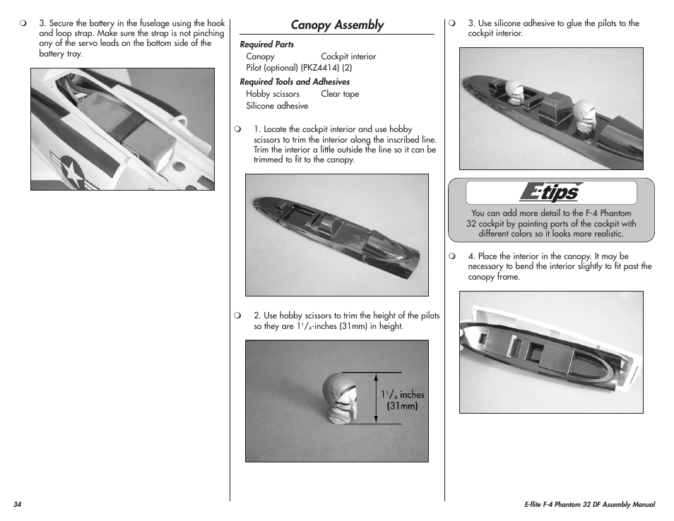 Canopy assembly | E-flite F-4 Phantom 32 DF User Manual | Page 34 / 44