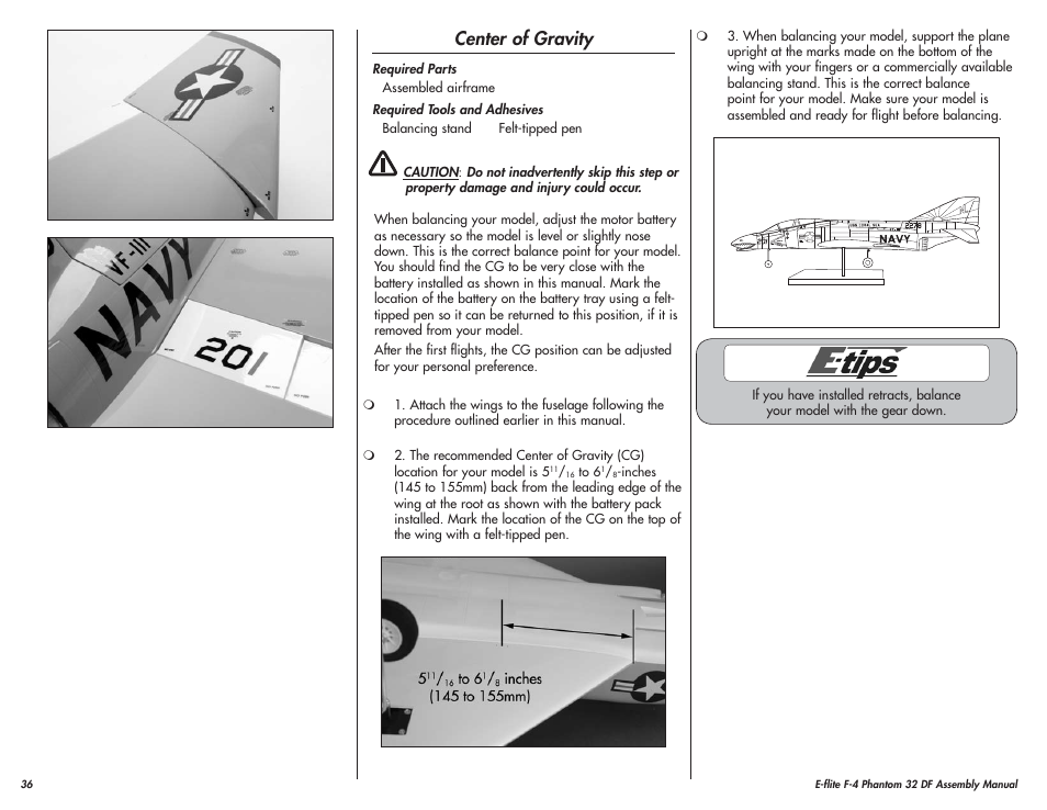 Center of gravity | E-flite F-4 Phantom 32 DF User Manual | Page 36 / 44