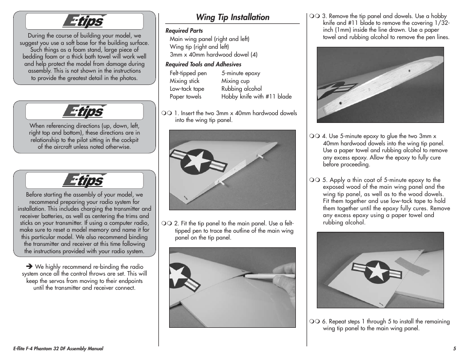 Wing tip installation | E-flite F-4 Phantom 32 DF User Manual | Page 5 / 44