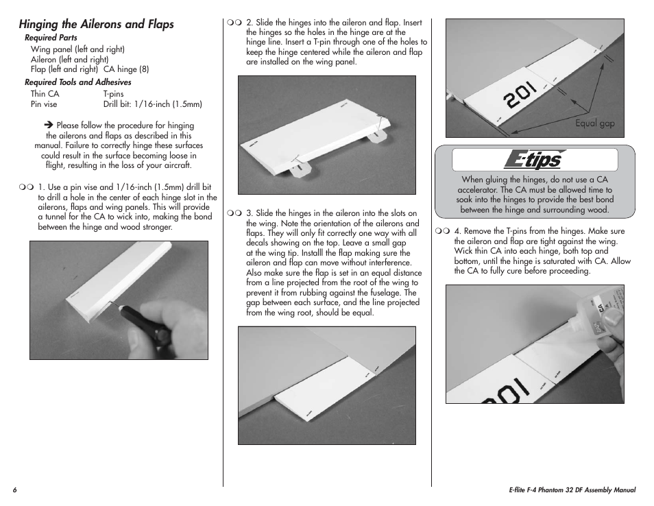 Hinging the ailerons and flaps | E-flite F-4 Phantom 32 DF User Manual | Page 6 / 44