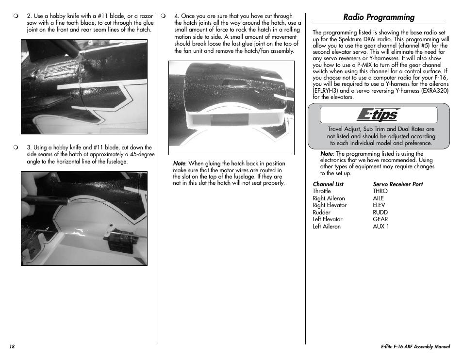 Radio programming | E-flite F-16 400 DF ARF w/Motor & Fan Unit User Manual | Page 18 / 24