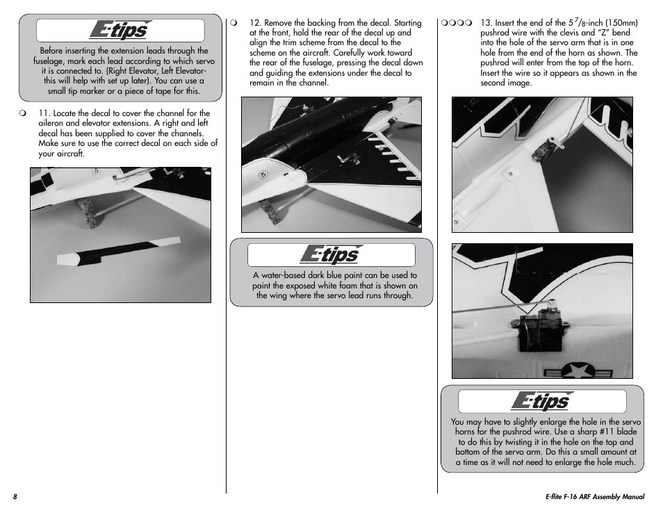 E-flite F-16 400 DF ARF w/Motor & Fan Unit User Manual | Page 8 / 24