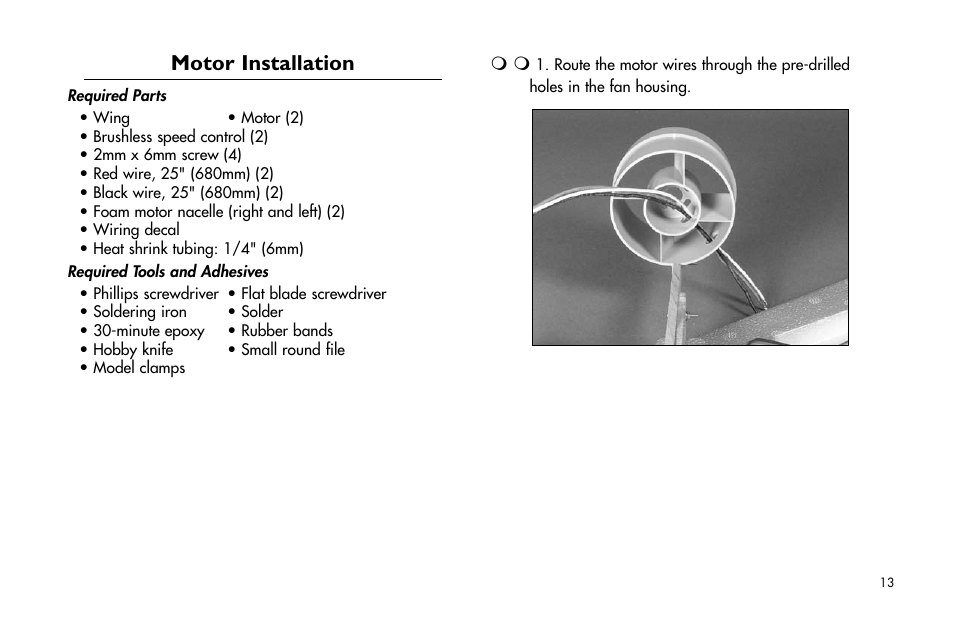 Motor installation | E-flite Super Airliner DF ARF User Manual | Page 13 / 36